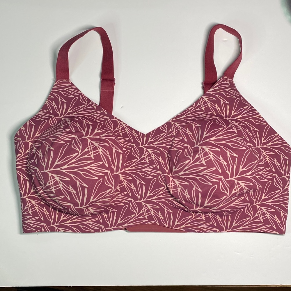 Knix Padded Bra Evolution Size 6+ Pink White Leaf Print Fits 32F - 34E 34 F